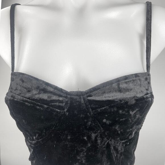 Mink Pink Black Velvet Sweetheart Neck Spaghetti Strap Bustier Crop Top Size S - Picture 4 of 6